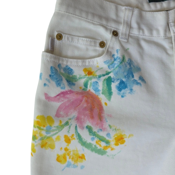 Vintage Lauren Jeans Co. Ralph Lauren Floral Paint Bootcut Jean White Women 2P - Picture 3 of 9